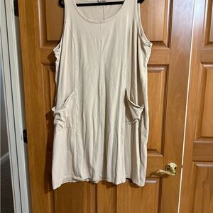 Sleeveless Midi Pocket Dress in Beige - Women's Comfortable Casual Dress.